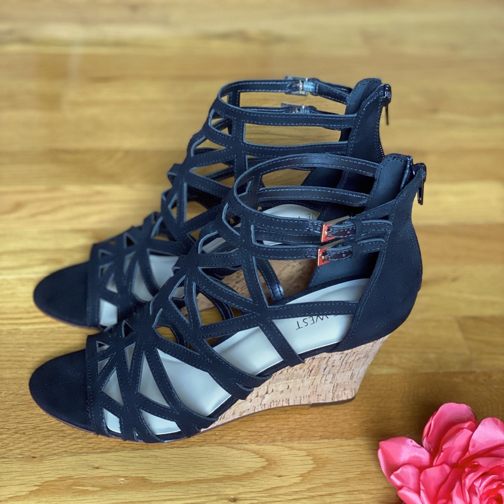 Nine West Black Suede Canyon Wedges 8.5